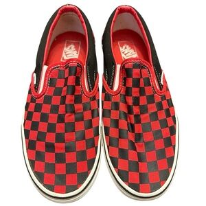 Vans Red and Black Checkerboard Slip-Ons | Men 8.5 / Women 10